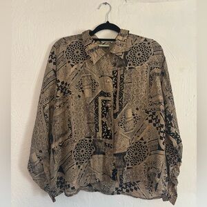 The Avenue Vintage Black and Tan Silk Shirt